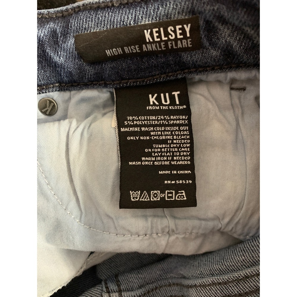 KUT From The Kloth Distressed Kelsey High Rise Ankle Flare Jeans Size 6 Blue - Picture 15 of 15